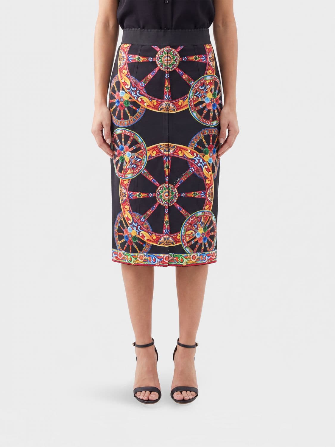 Dolce & Gabbana Carretto Siciliano Print Silk-Blend Pencil Midi Skirt