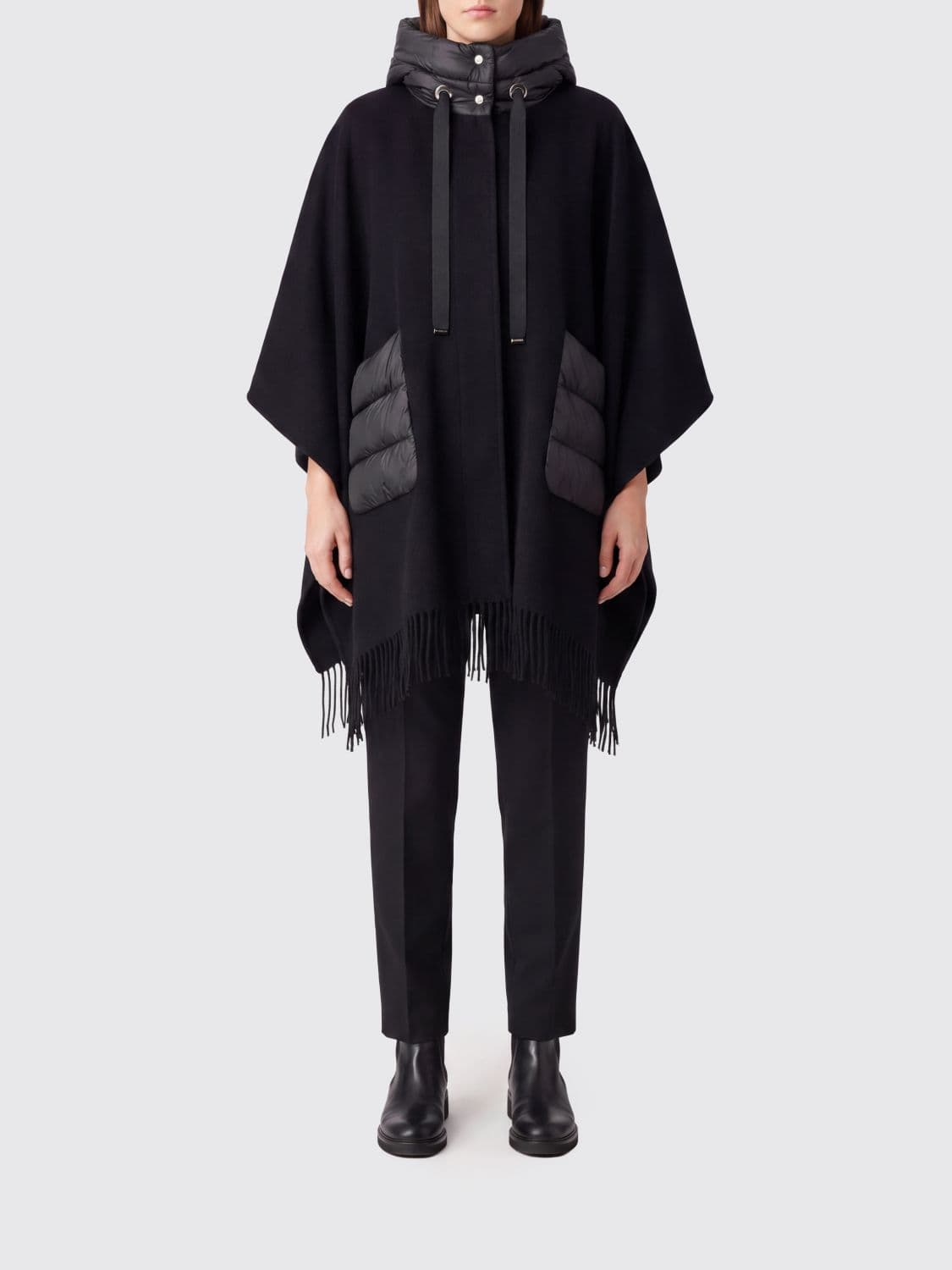 Herno Resort Wool and Cashmere Cape with Quilted Inserts and Fringes · OS