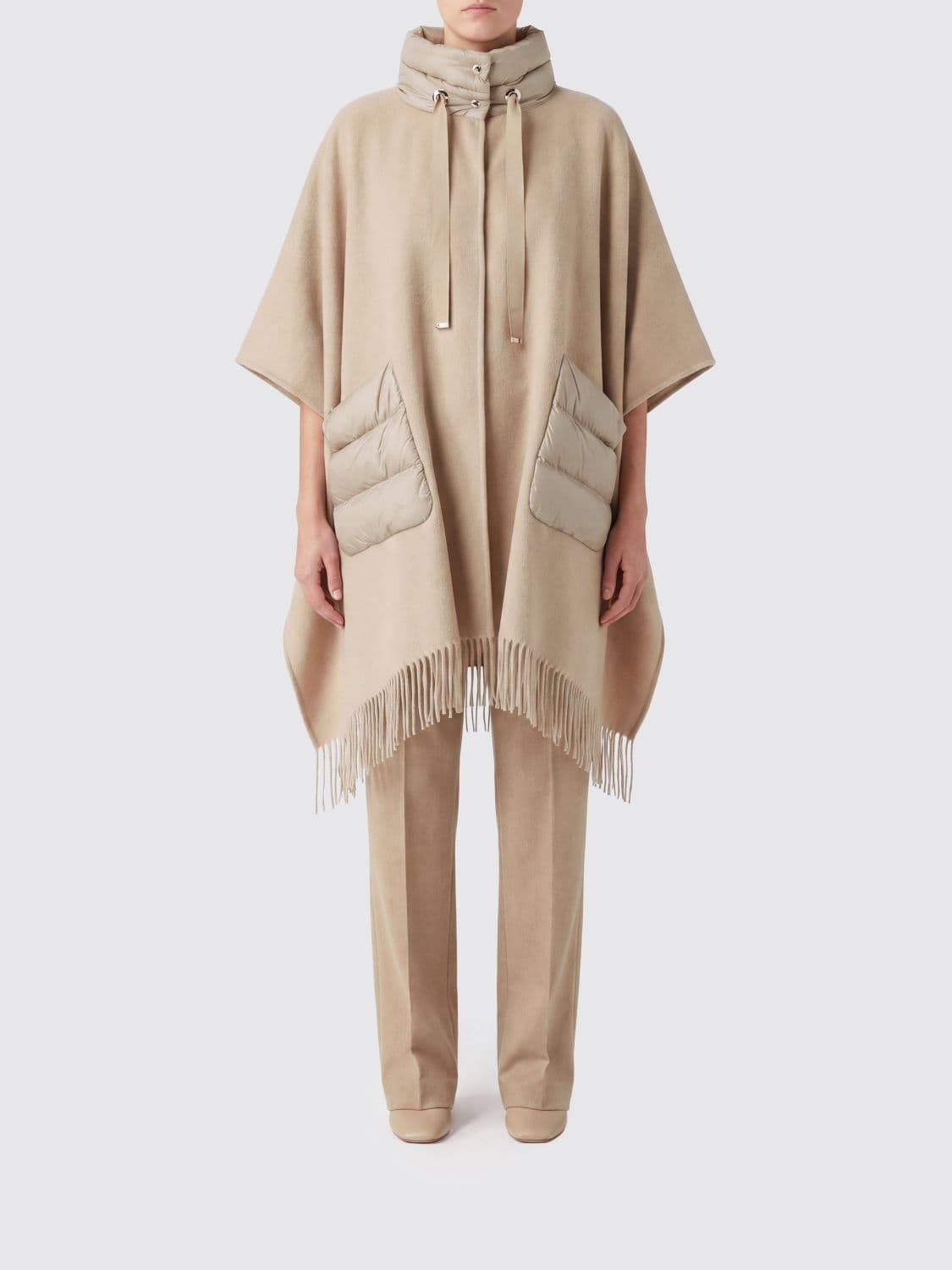 Herno Resort Wool and Cashmere Cape with Quilted Inserts and Fringes · OS