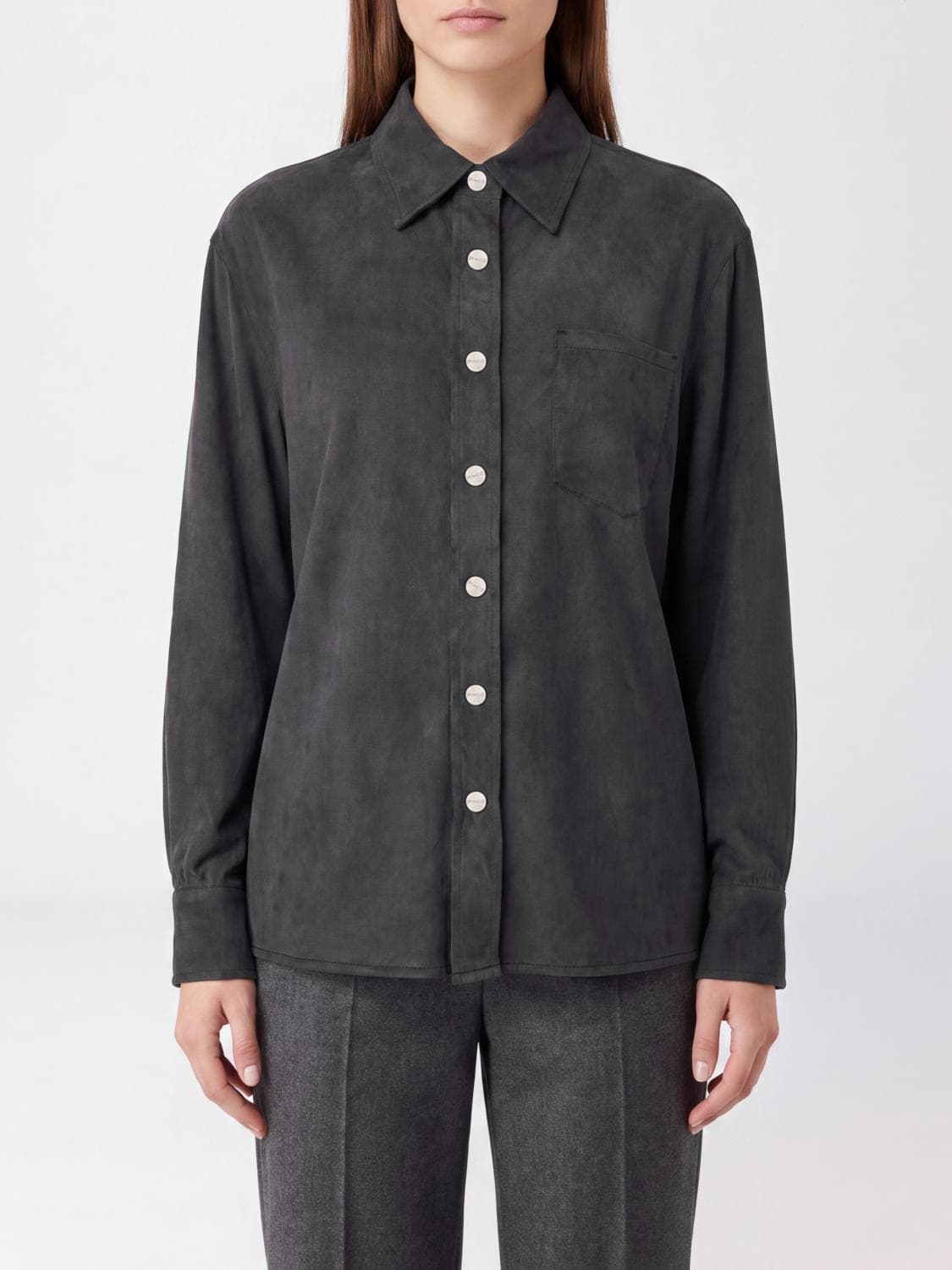 Pinko Cupro and Viscose Twill Shirt with Dropped Shoulders