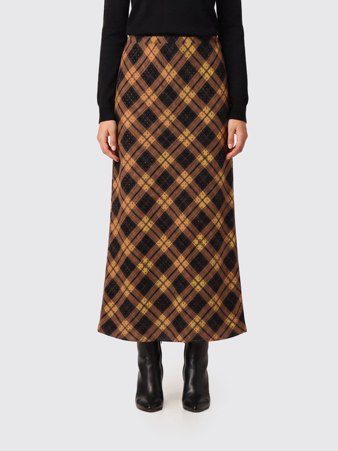 Pinko High-Waisted Check Viscose A-Line Midi Skirt