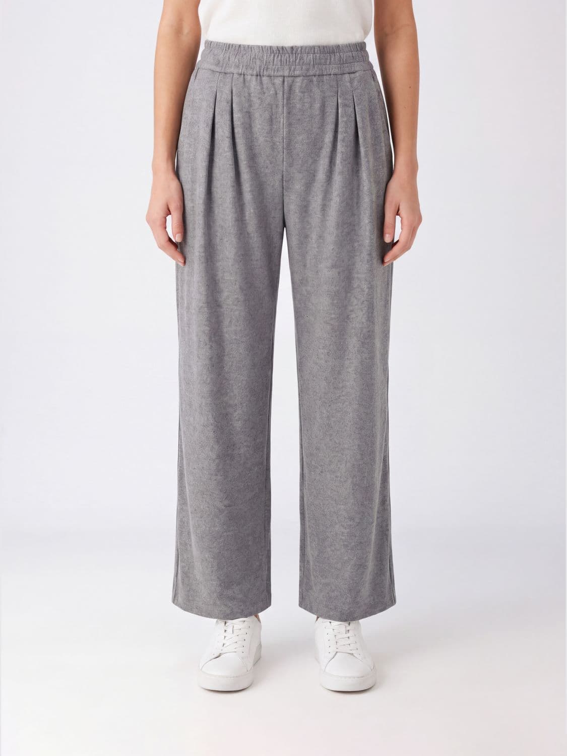 Pinko High-Waisted Wide-Leg Trousers in Wool Blend with Front Pleats