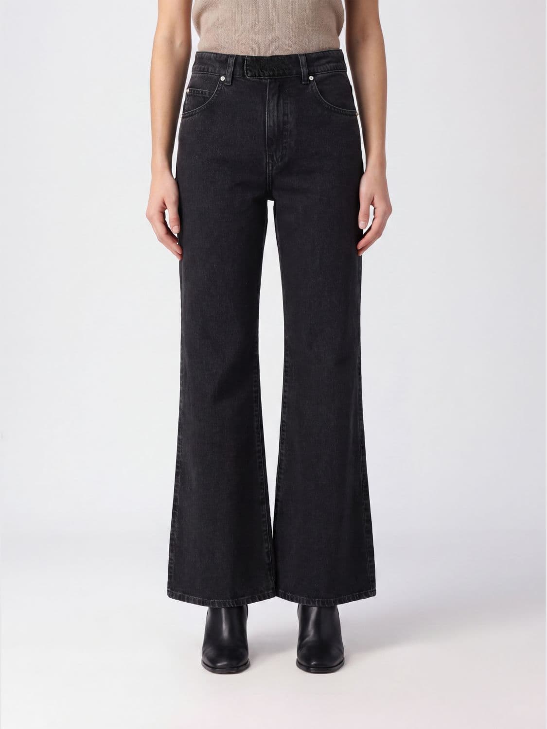 Pinko High-Waisted Flare-Leg Jeans in Cotton Denim with Side Slits