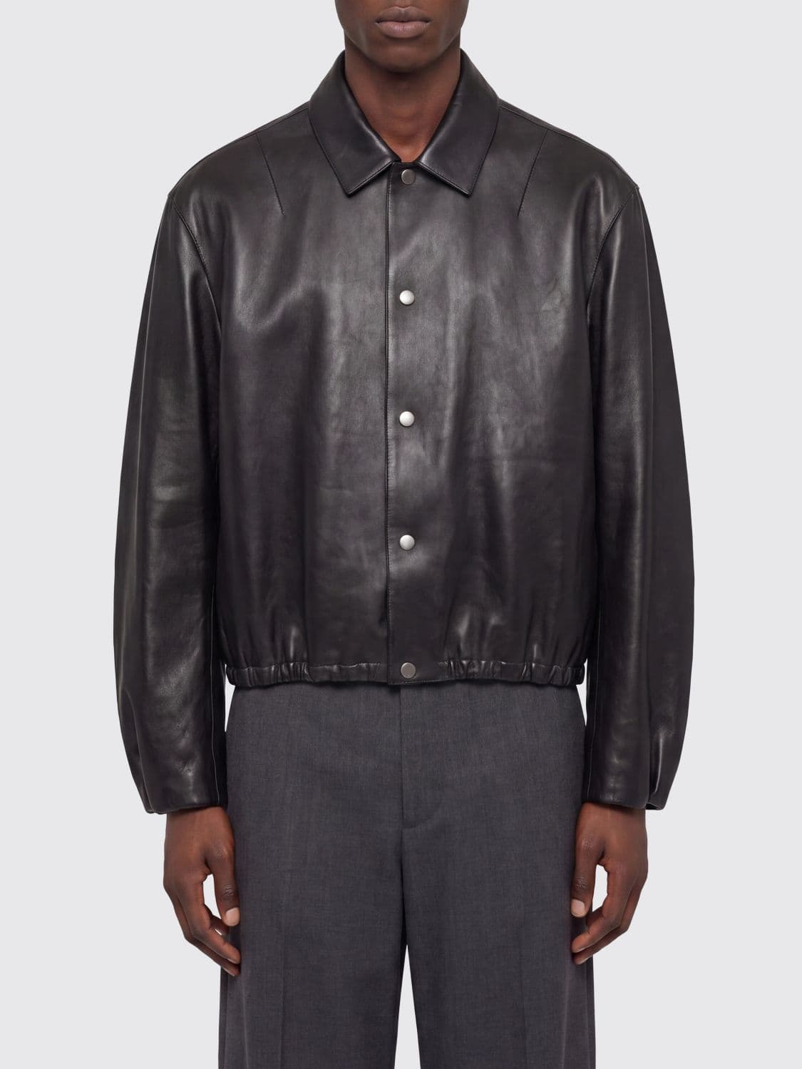 Jil Sander Smooth Bovine Leather Jacket with French Collar