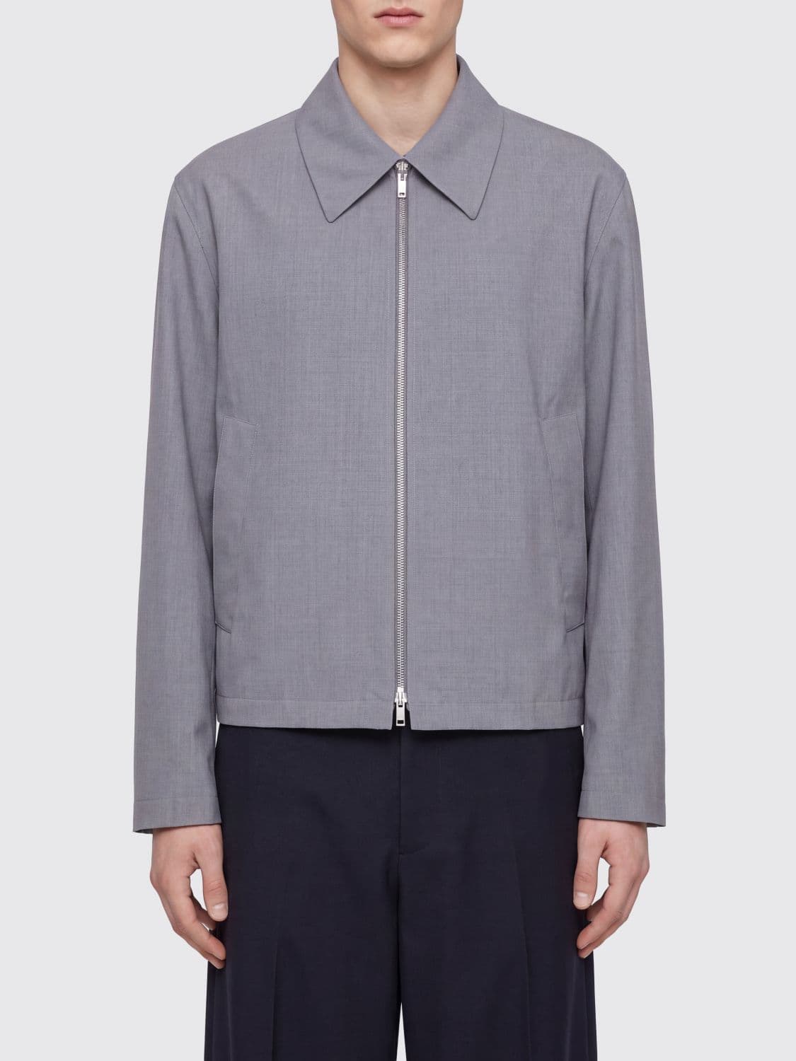 Jil Sander Wool Shirt Jacket with Zip Closure and French Collar
