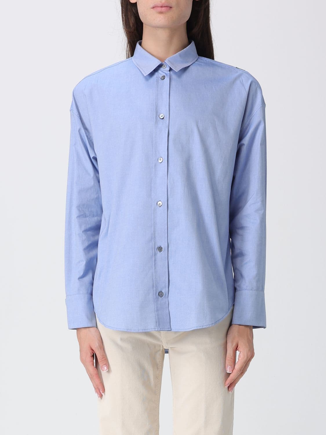 's Max Mara Slim Fit Cotton Shirt with Contrasting Embroidered Logo