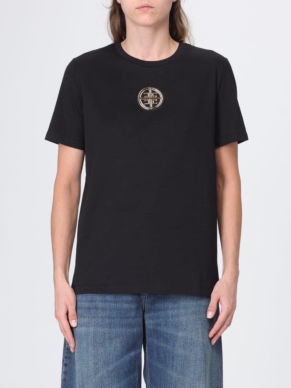 Elisabetta Franchi Cotton T-Shirt with Applied Metallic Logo