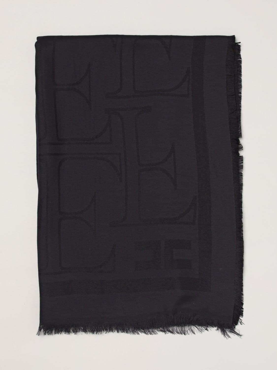 Elisabetta Franchi Modal and Viscose Scarf with Jacquard Logo and Fringed Edges · OS