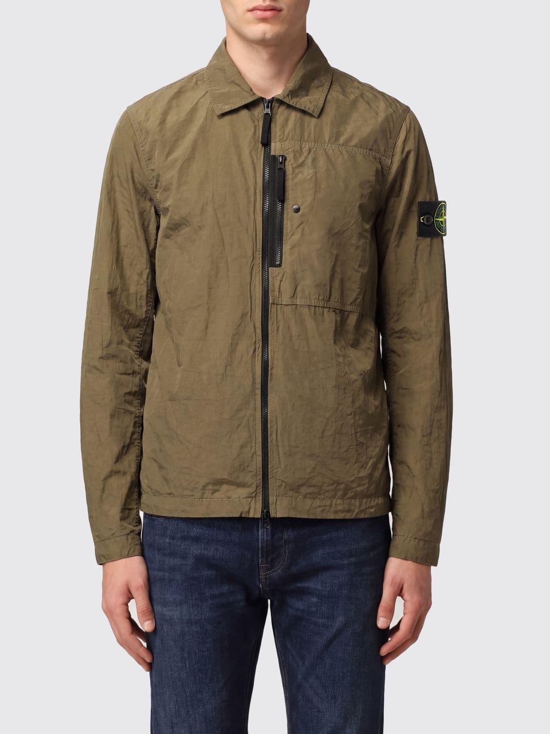 Stone Island Econyl Recycled Nylon Shirt Jacket with Zip and Logo