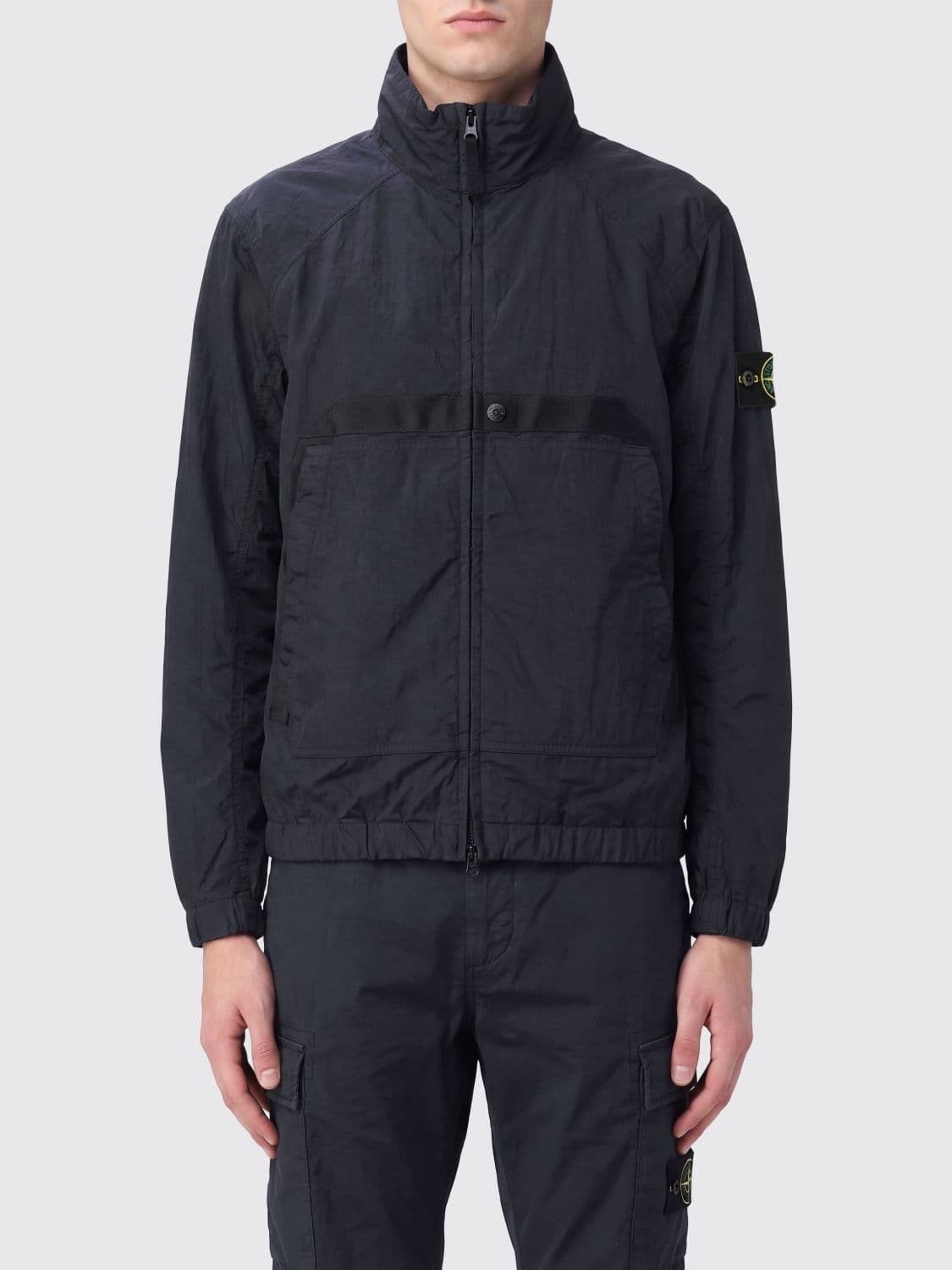 Stone Island High-Neck Bomber Jacket in Water-Repellent Nylon with Compass Logo