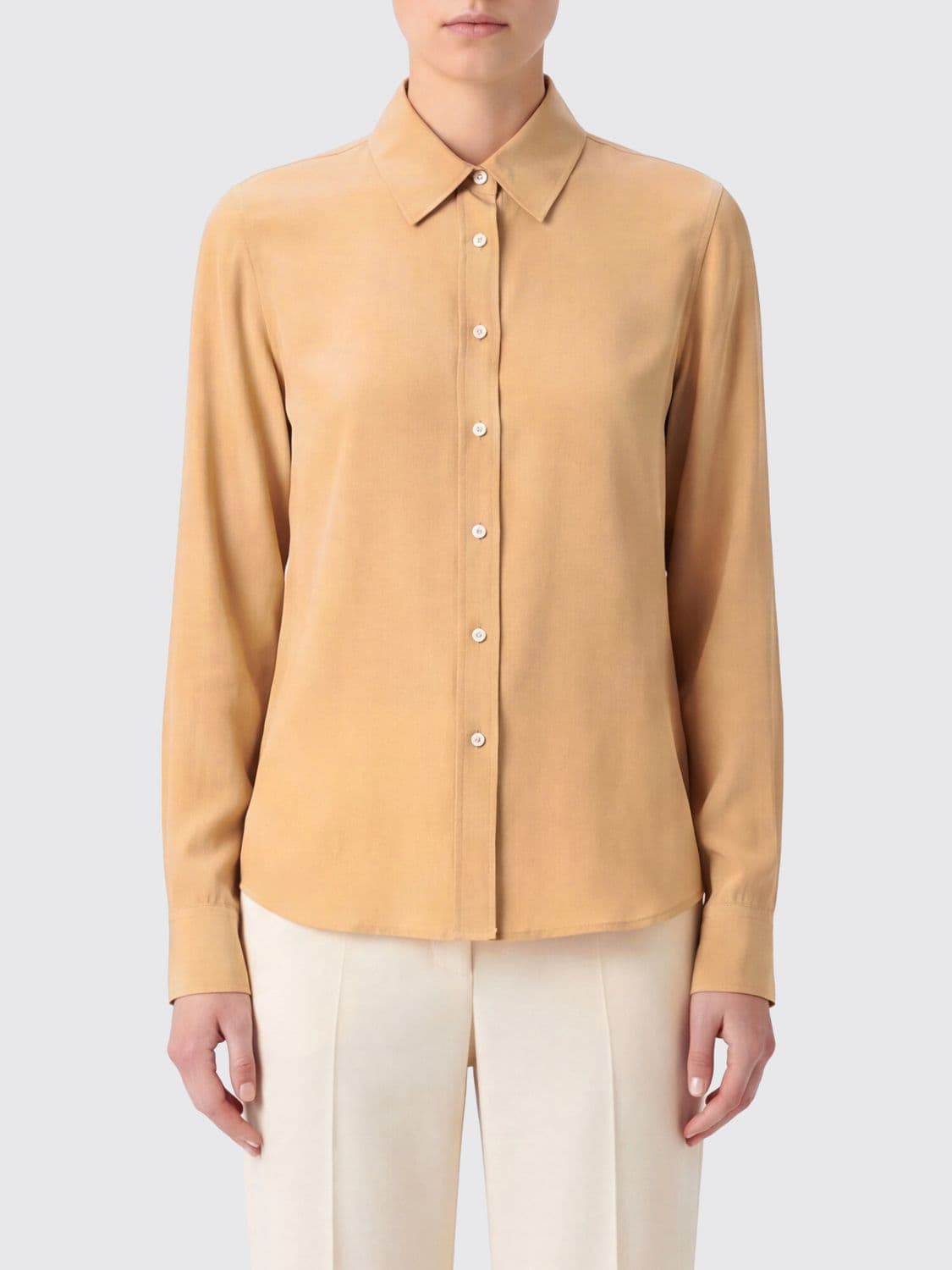 Jil Sander Long-Sleeved Viscose Shirt with French Collar and Curved Hem