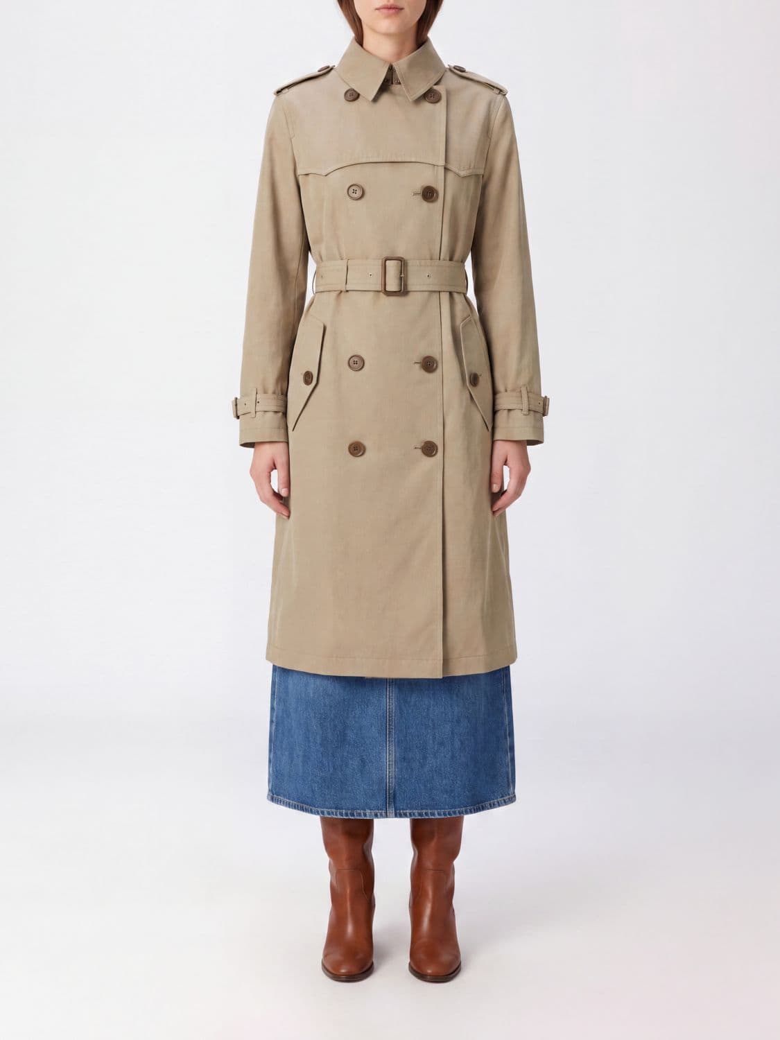 Burberry Double-Breasted Cotton Trench Coat with Silk Lining and Waist Belt