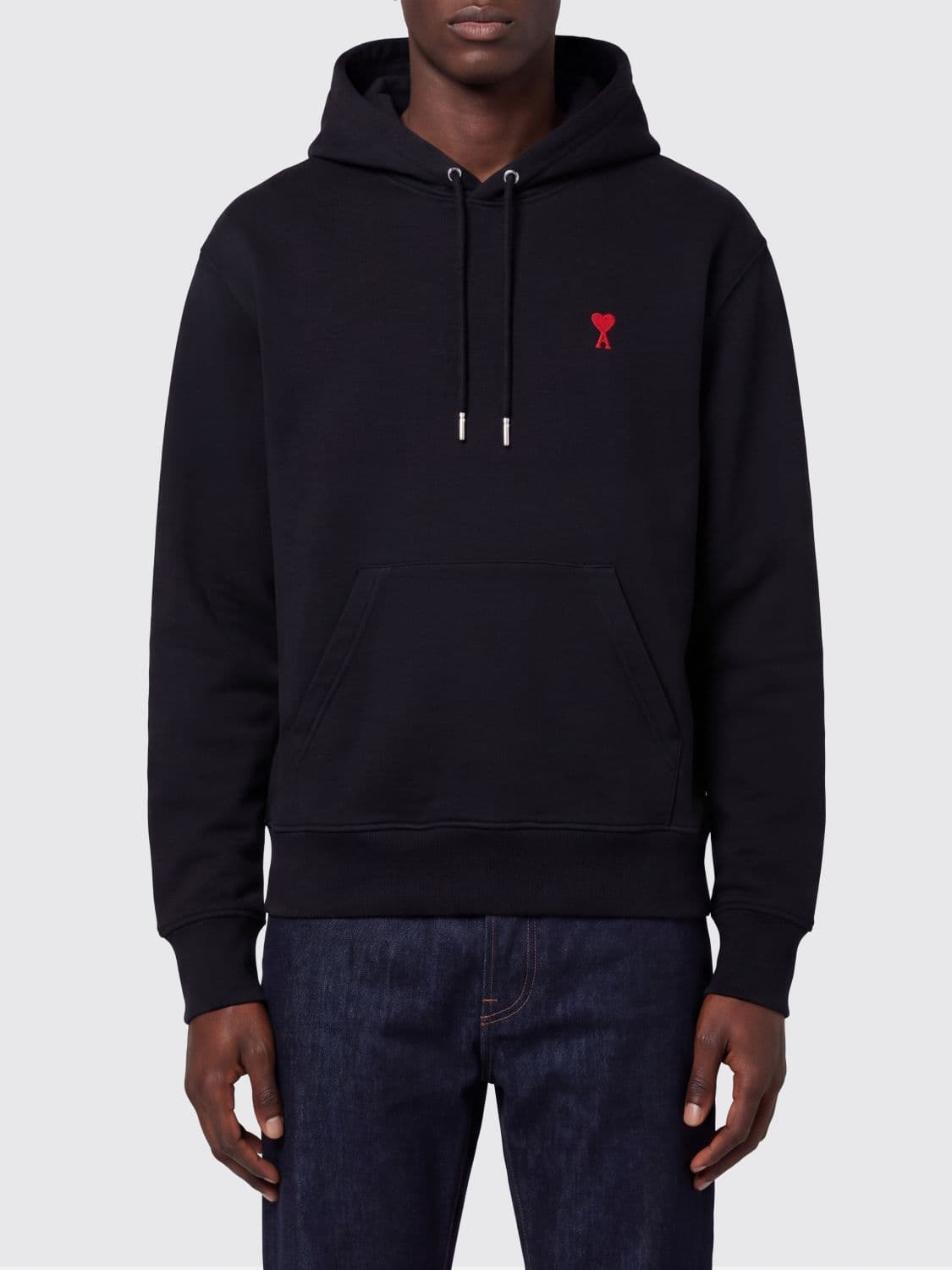 Ami Paris Cotton Hoodie with Embroidered Logo and Kangaroo Pocket