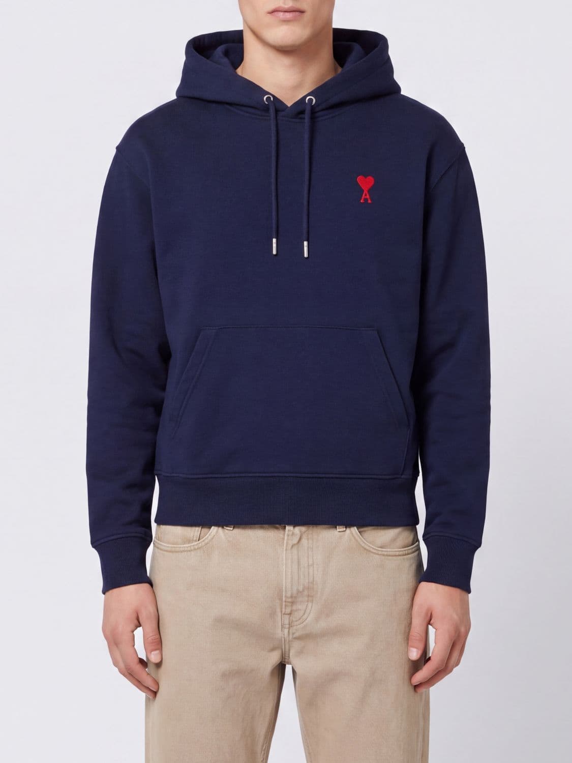 Ami Paris Cotton Hoodie with Embroidered Logo and Kangaroo Pocket