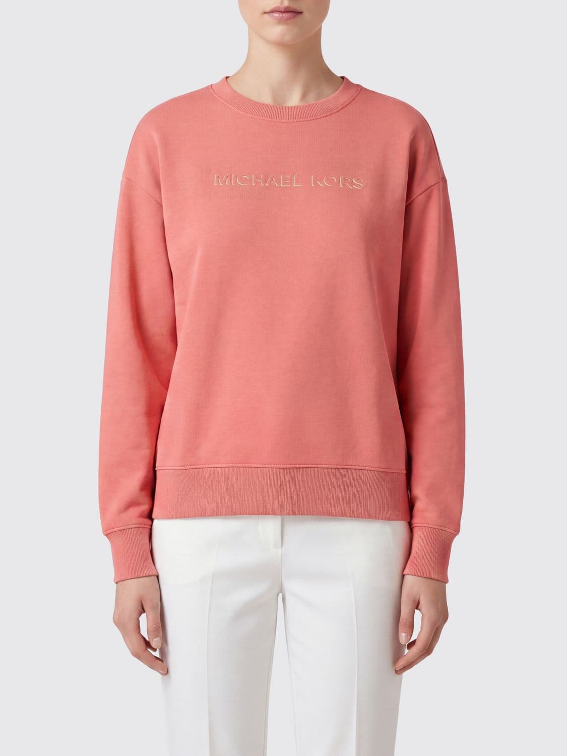 Michael Kors Cotton Crewneck Sweatshirt with Contrasting Logo and Dropped Shoulders