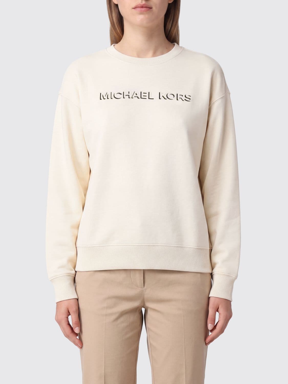 Michael Kors Cotton Crewneck Sweatshirt with Contrasting Logo and Dropped Shoulders