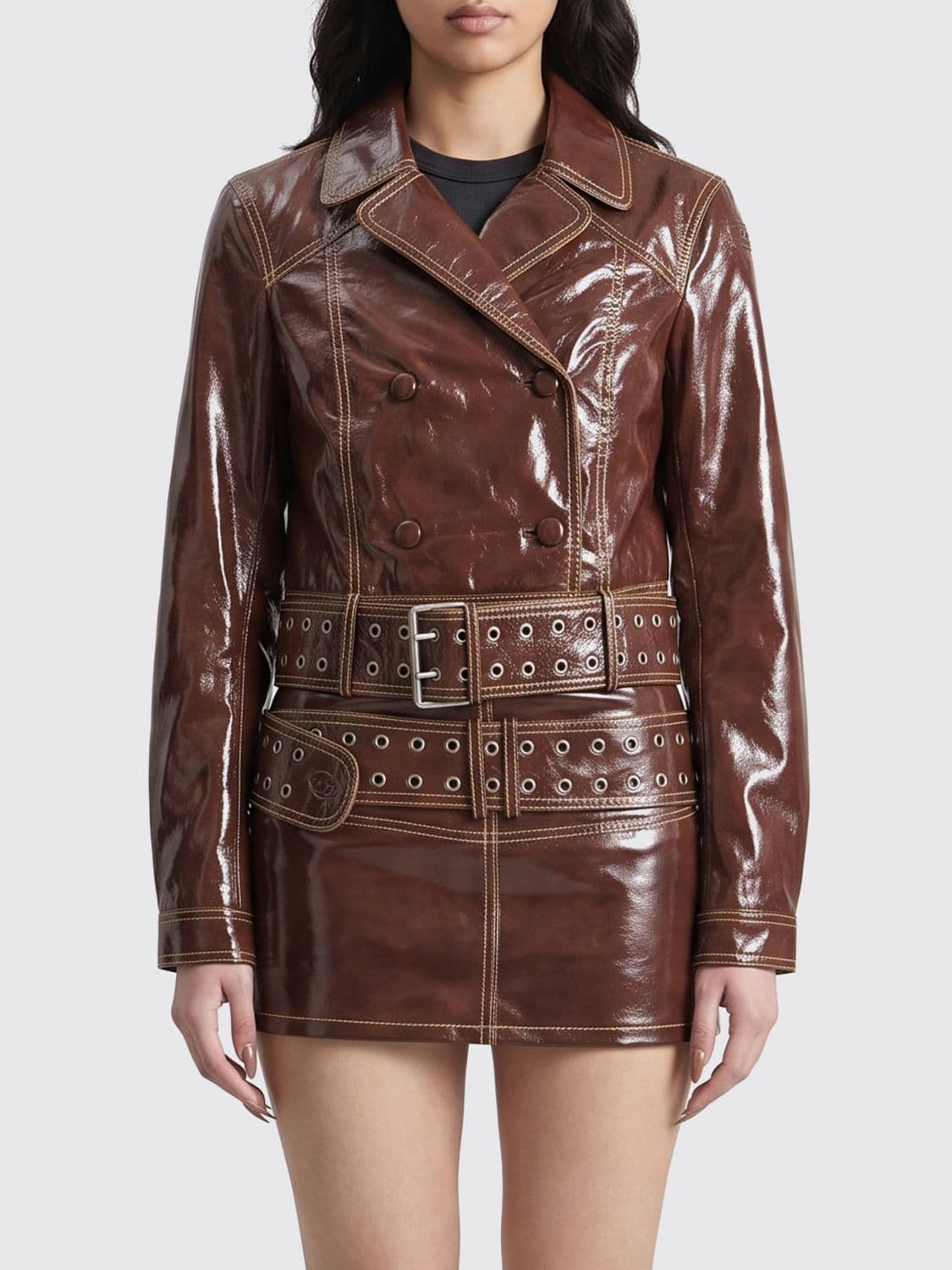 Diesel L-Egend Sheepskin Biker Jacket with Lapel Collar