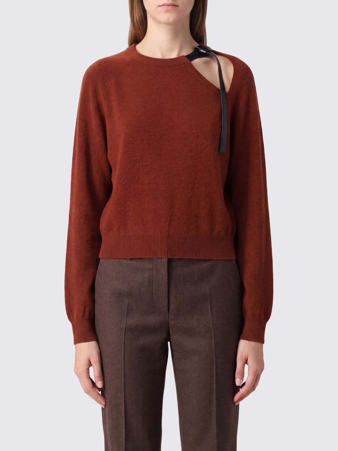 Ferragamo Virgin Wool and Cashmere Jumper with Cut-Out Shoulders and Bow Detail