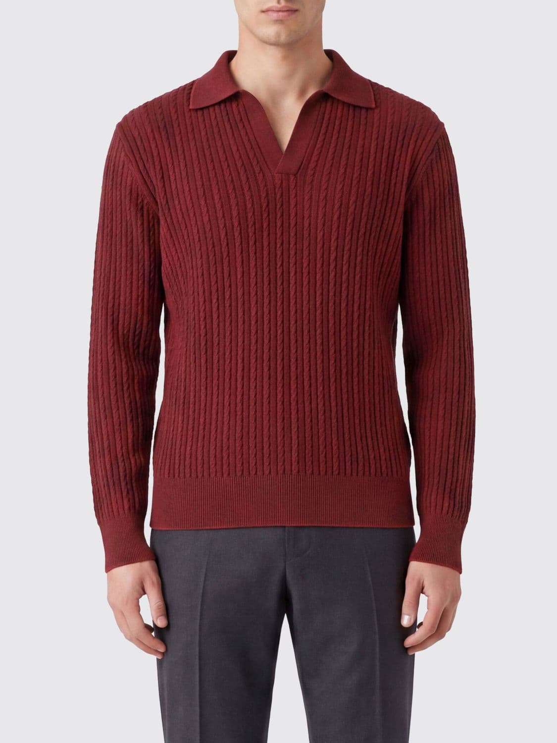 Ferragamo Long-Sleeved Slim Fit Cotton and Silk Knit Polo