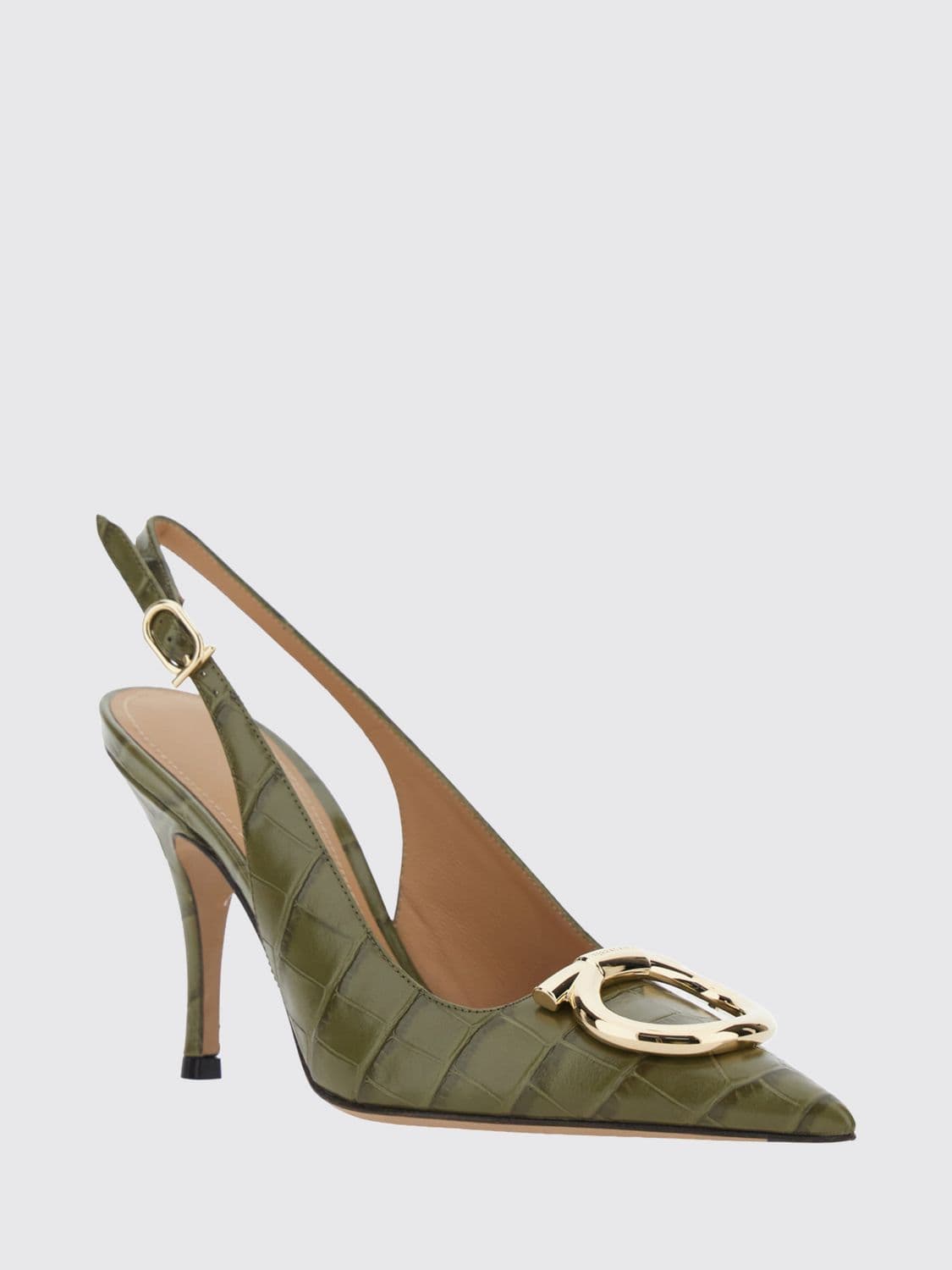 Ferragamo Maxi Gancini Croc-Effect Leather Slingback Pumps