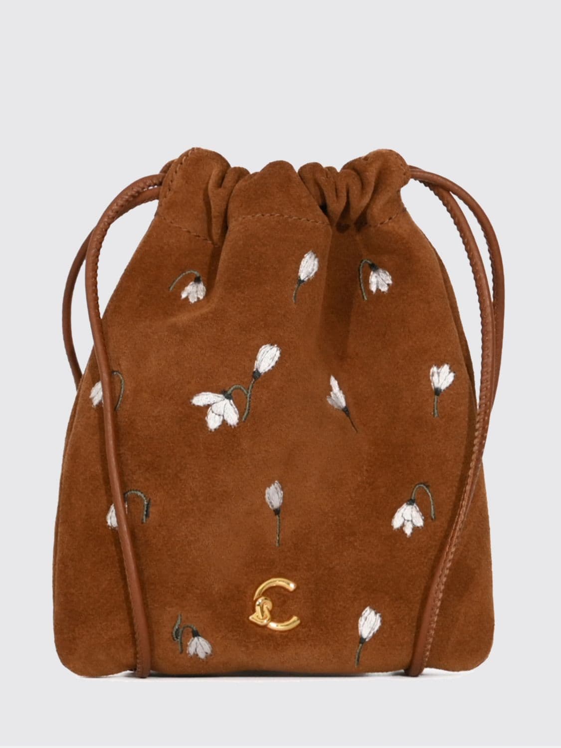 Coccinelle C-Me Suede Keychain with Floral Embroidery