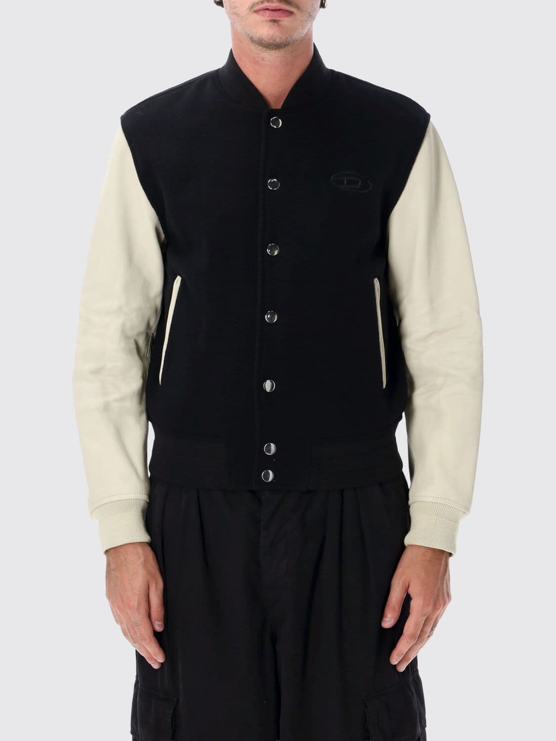 Diesel Wool-Blend Bomber Jacket with Contrast Logo and Abstract Pattern