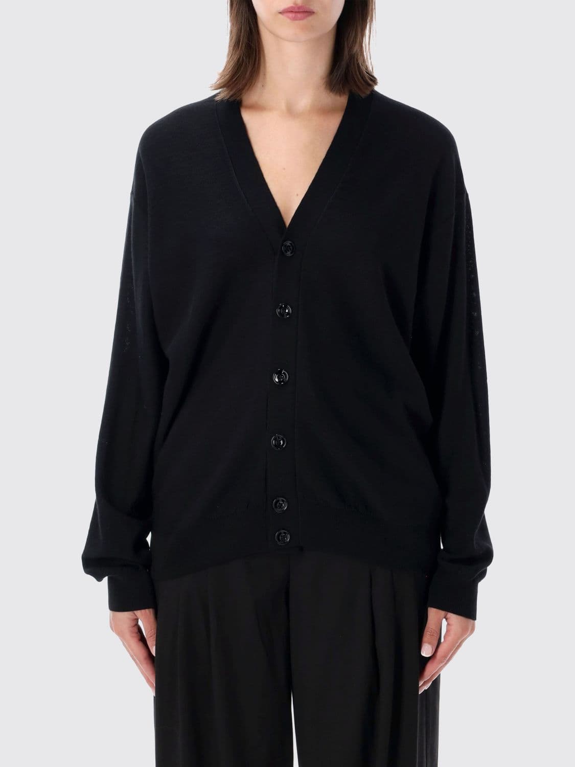 Lemaire Relaxed Fit Wool Blend V-Neck Cardigan with Buttons