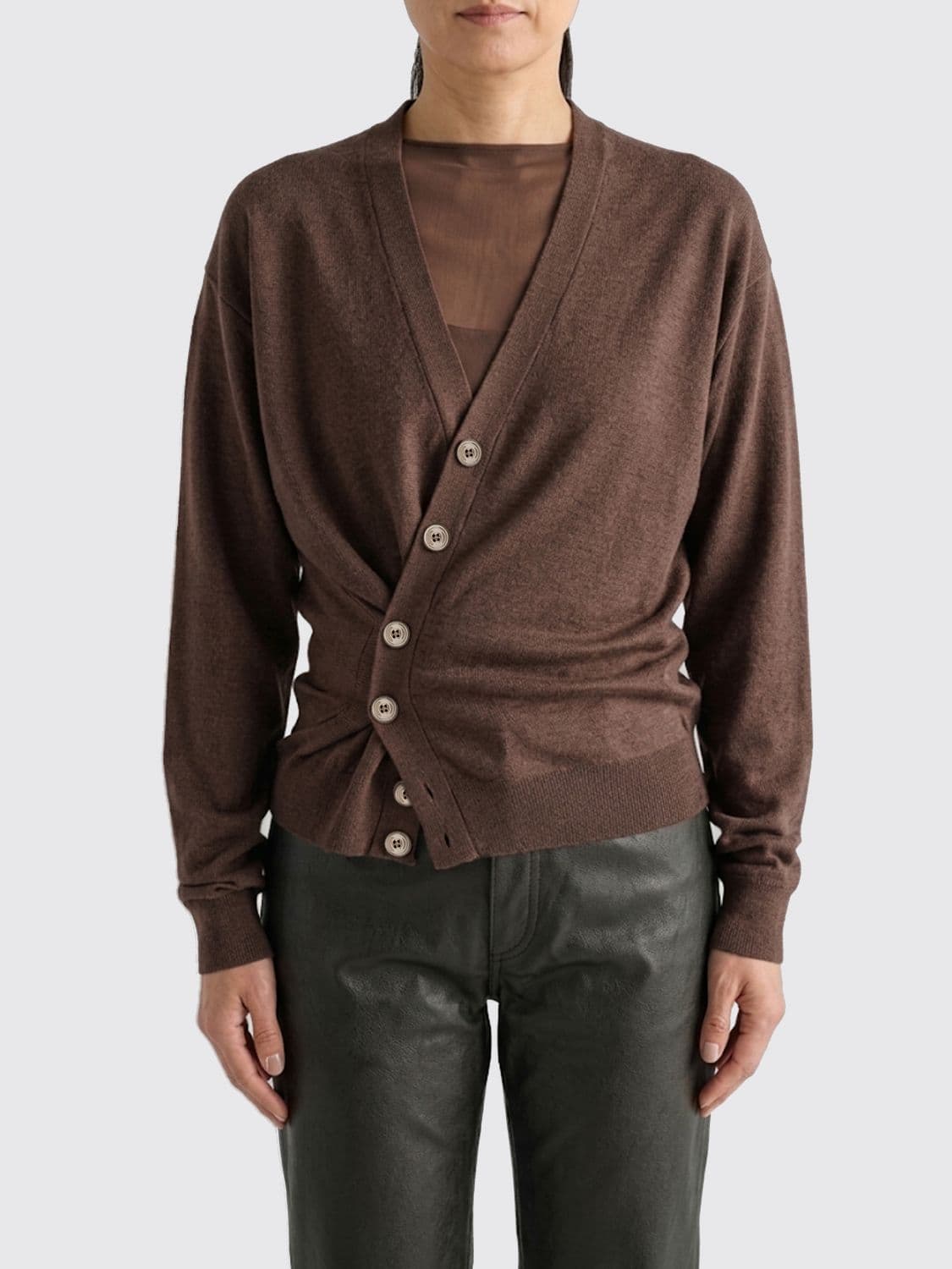 Lemaire Relaxed Fit Wool Blend V-Neck Cardigan with Buttons
