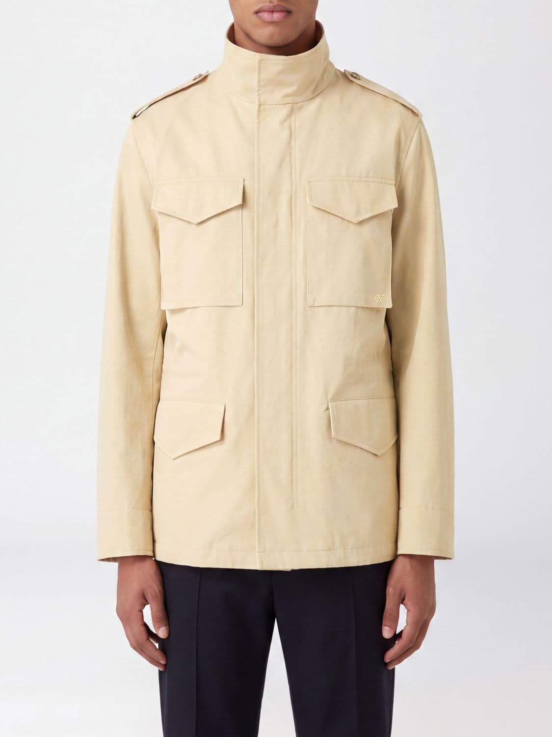 Valentino Garavani Cotton Utility Jacket with High Neck and Epaulettes