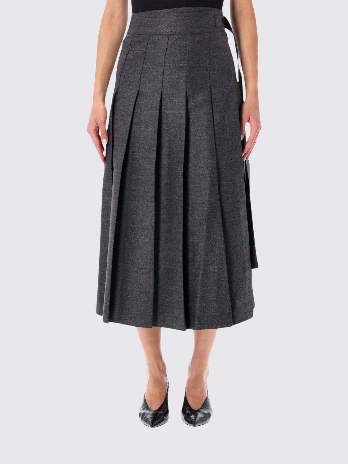 Rohe High-Waisted Pleated Midi Skirt in Wool Blend