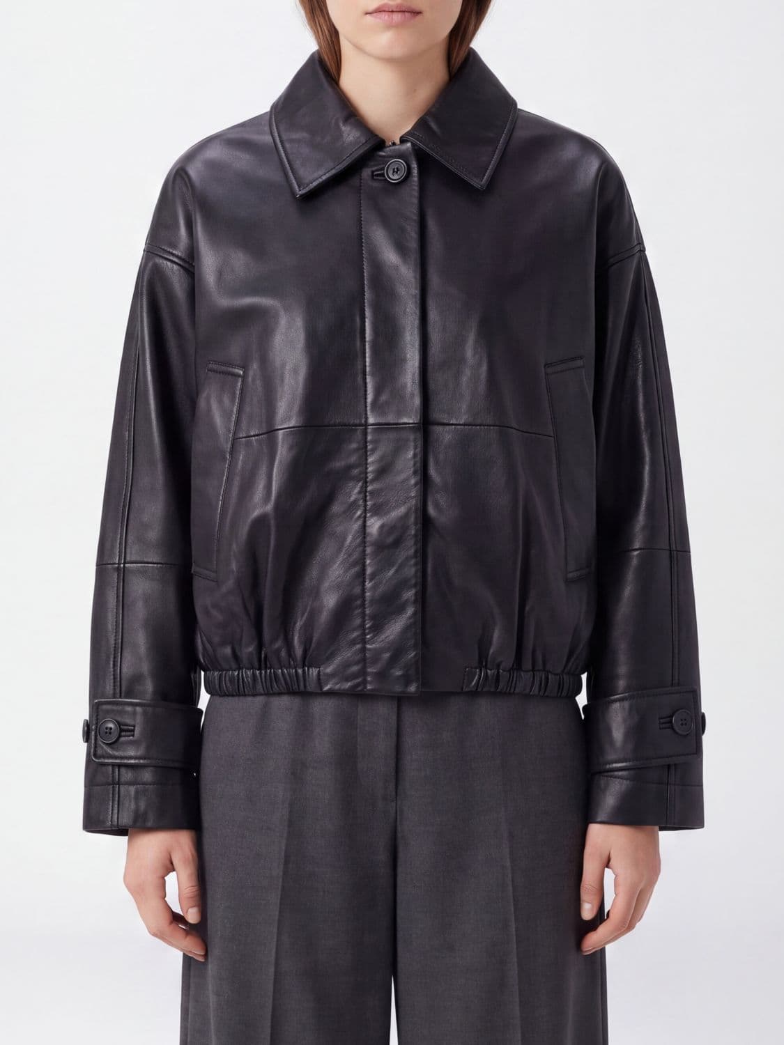 Rohe Lambskin Leather Shirt Jacket with Dropped Shoulders and Elasticated Hem