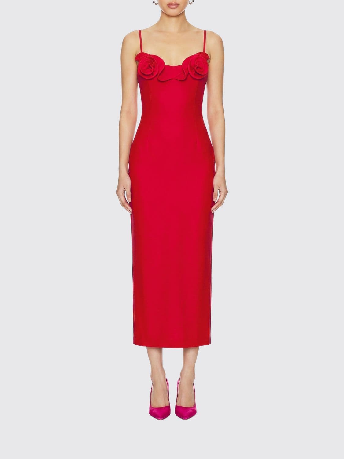 Magda Butrym Midi Sheath Dress in Wool with Square Neckline and 3D Flower