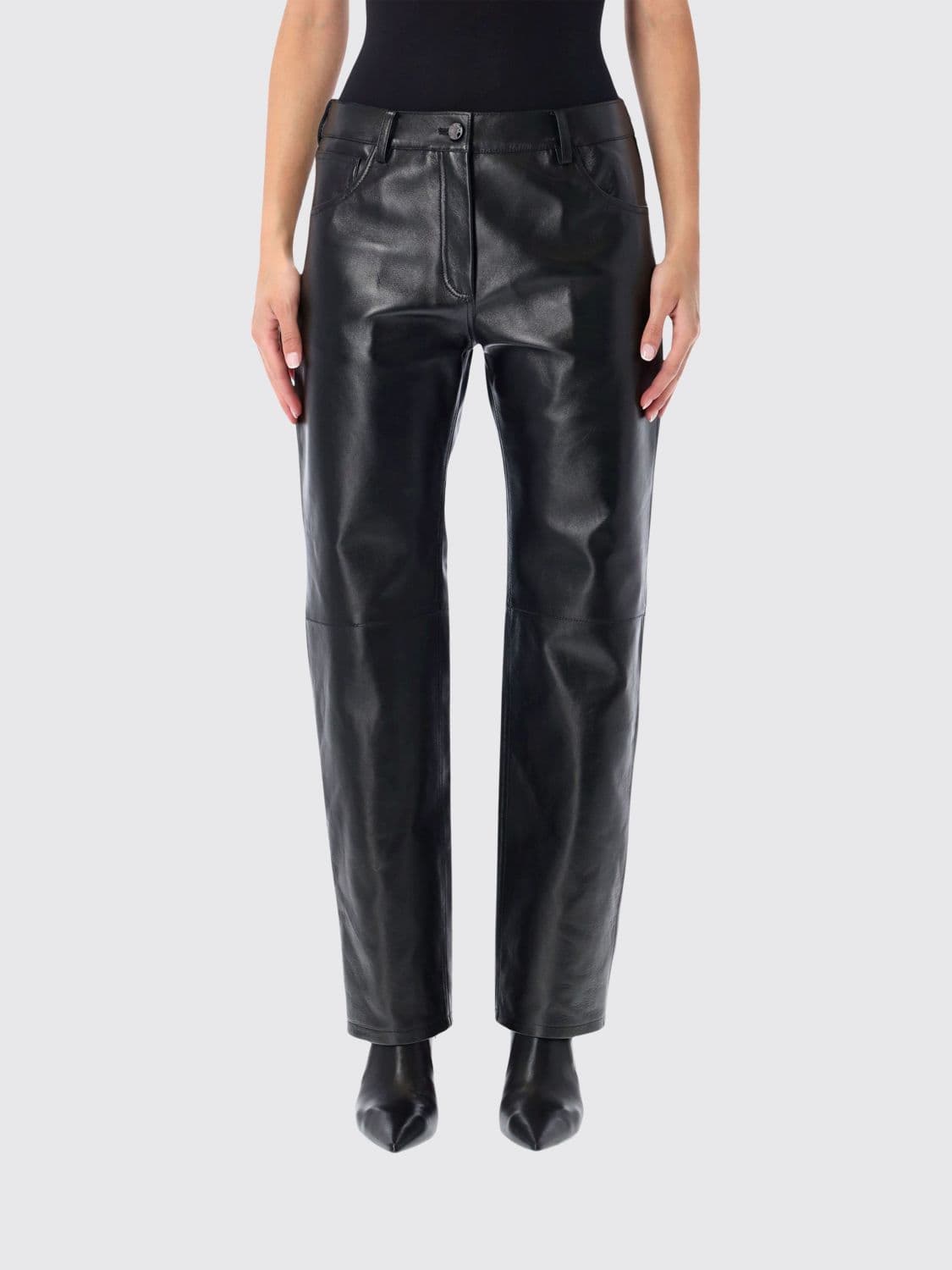 Magda Butrym Mid-Rise Slim Fit 5-Pocket Lambskin Leather Trousers