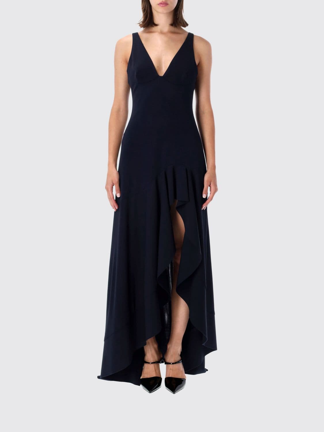 Stella Mccartney Long Asymmetric Off-the-Shoulder Evening Gown with Slit · 40