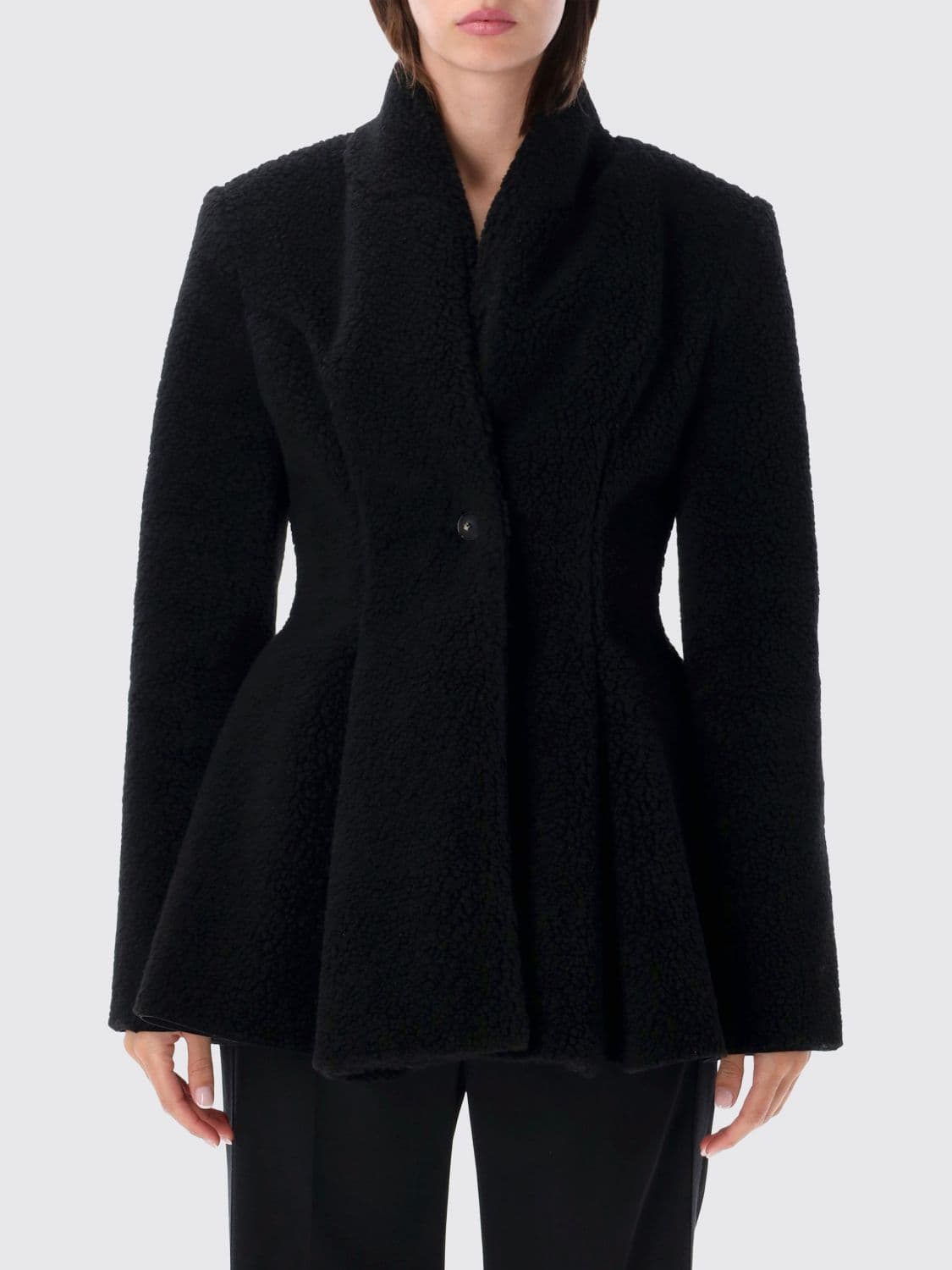 Stella Mccartney Single-Breasted Short Wool Blend Coat with Shawl Collar