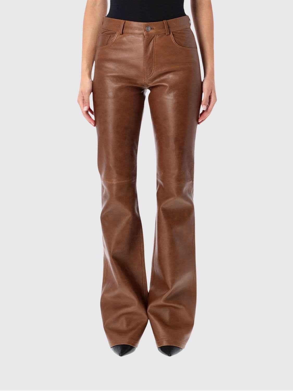 Haikure Flora Mid-Rise Flared Calfskin Leather Trousers