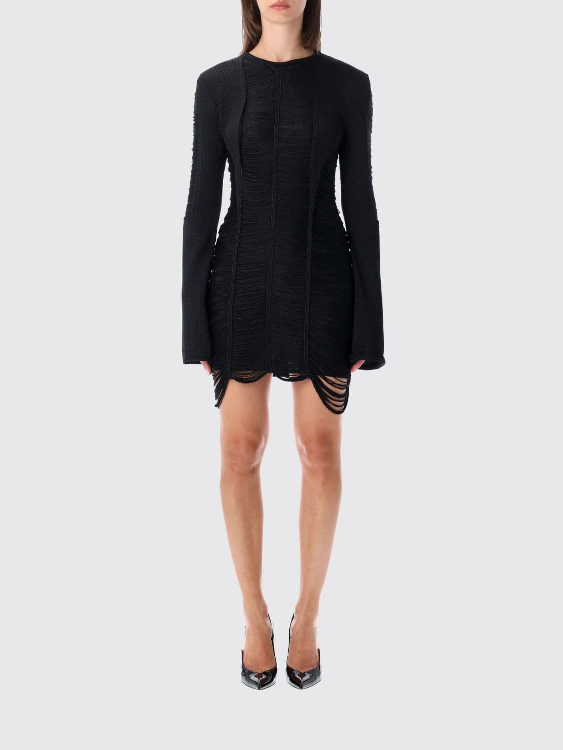 The Attico Long-Sleeved Knit Sheath Mini Dress with Distressed Effect