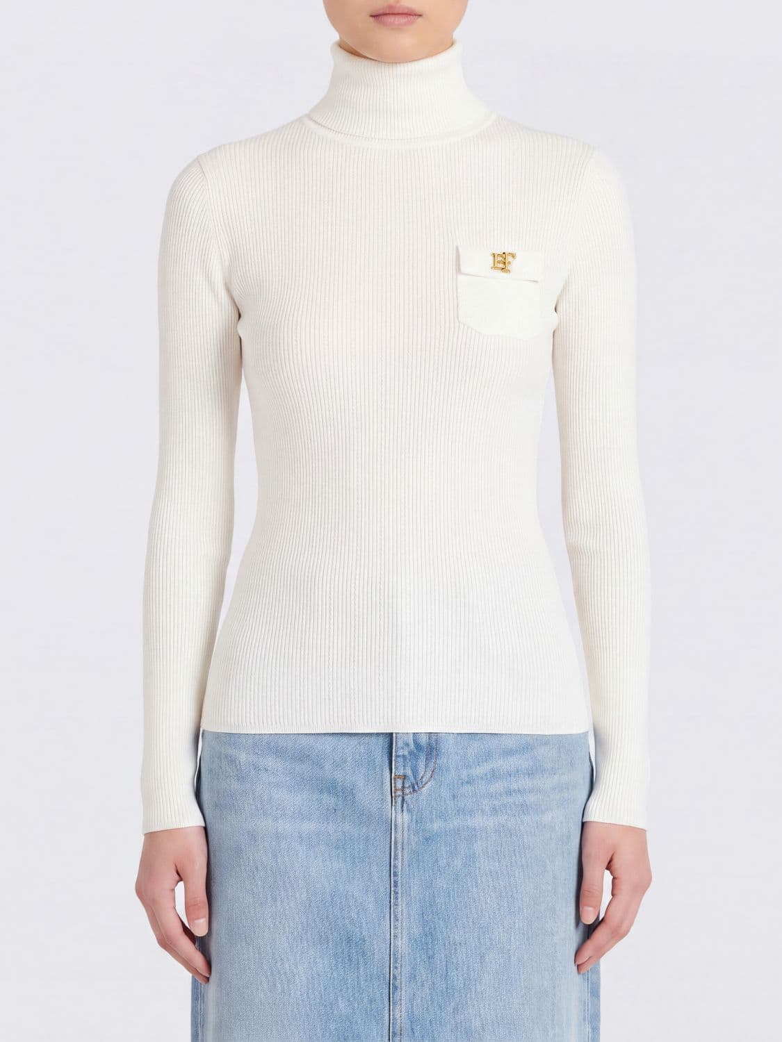 Elisabetta Franchi Slim Fit Silk Blend Long-Sleeved Turtleneck Jumper