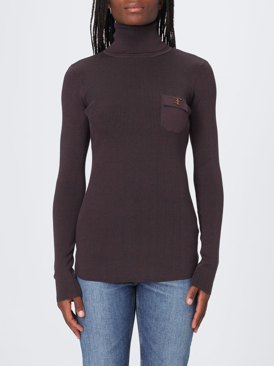 Elisabetta Franchi Slim Fit Silk Blend Long-Sleeved Turtleneck Jumper