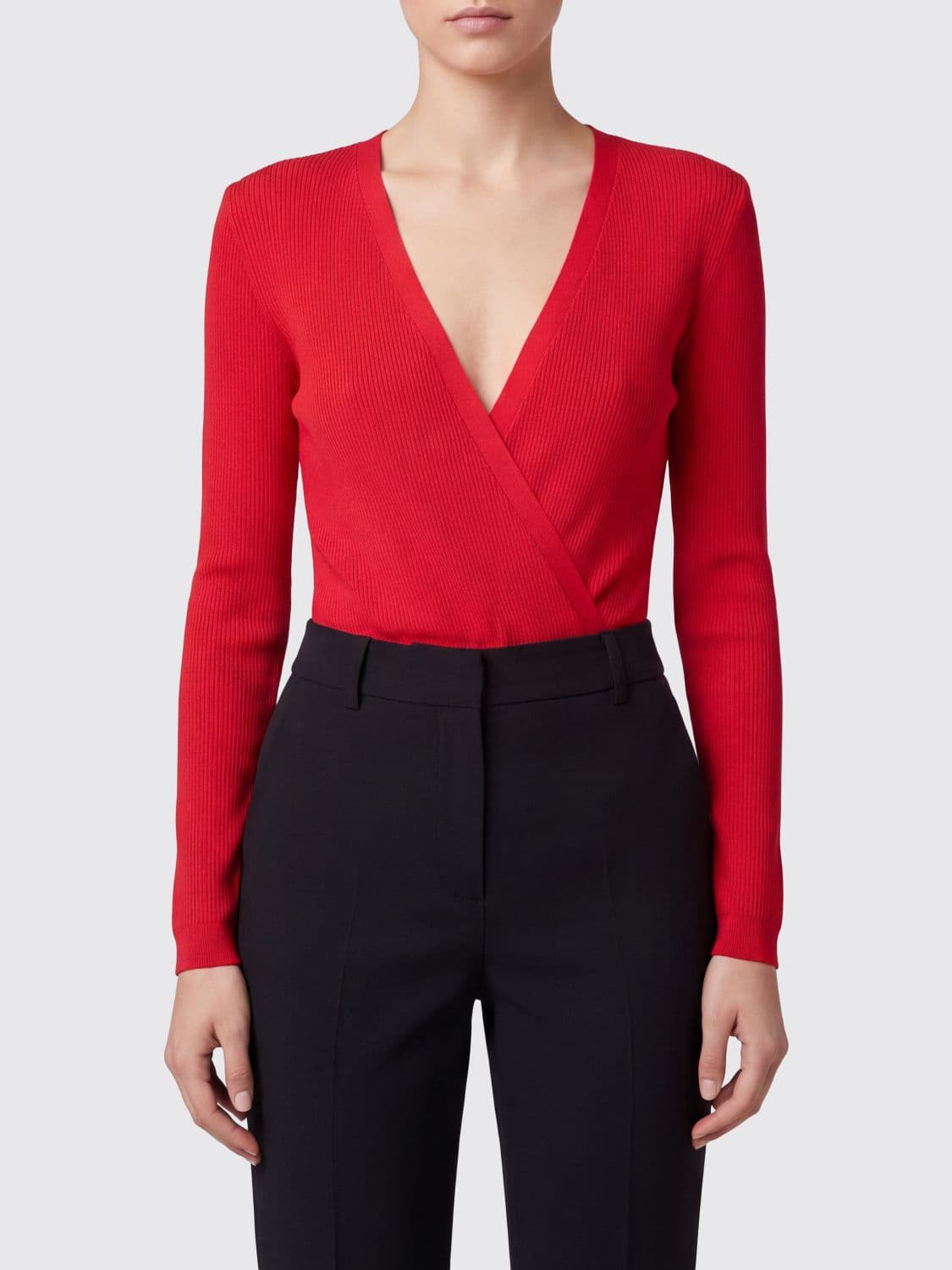 Elisabetta Franchi Silk and Viscose Blend Blouse with Draped V-Neck · 42