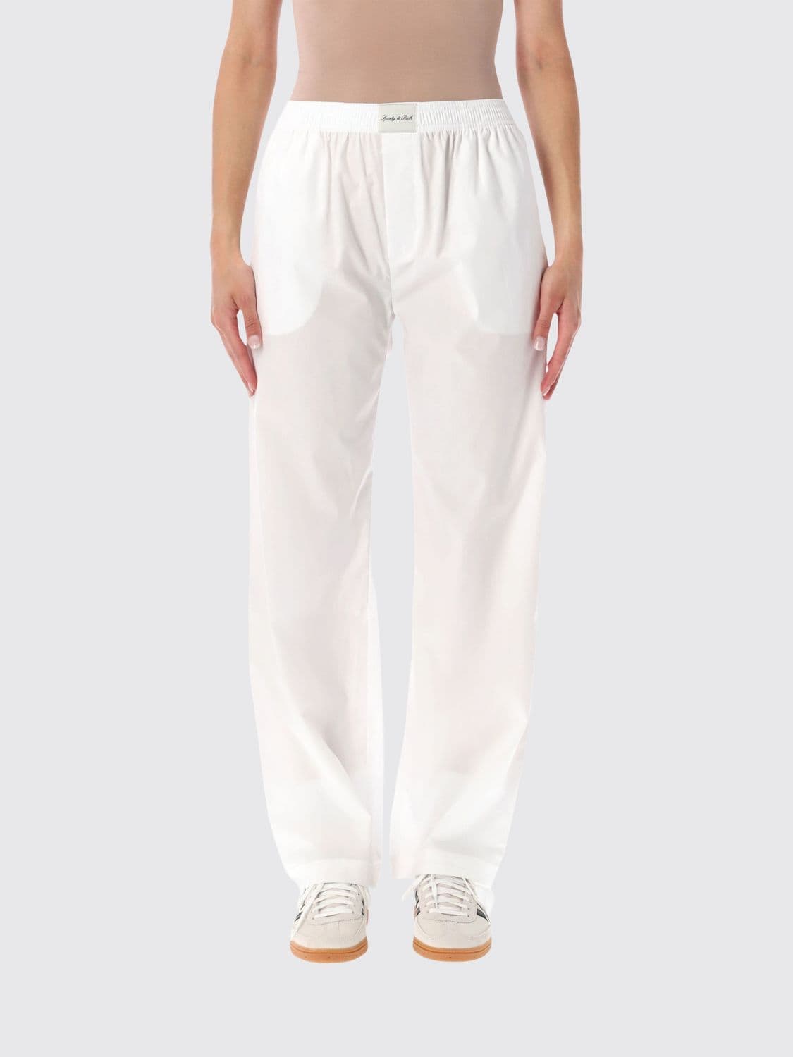 Sporty & Rich Pyjama-Style Cotton Trousers with Logo Elastic Waistband · S