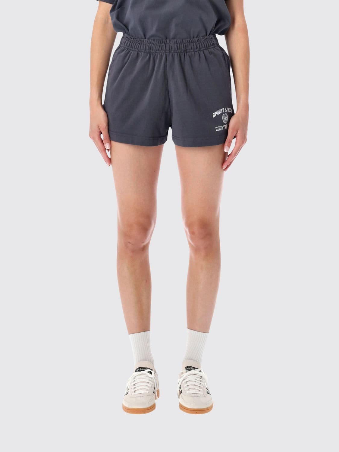 Sporty & Rich High-Waisted Cotton Shorts with Contrast Logo · L