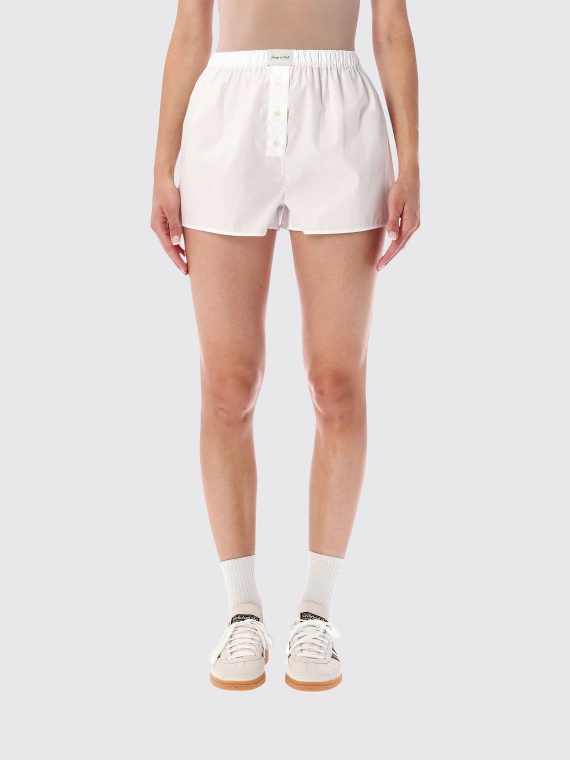 Sporty & Rich High-Waisted Cotton Boxer Shorts with Ruffle Trim