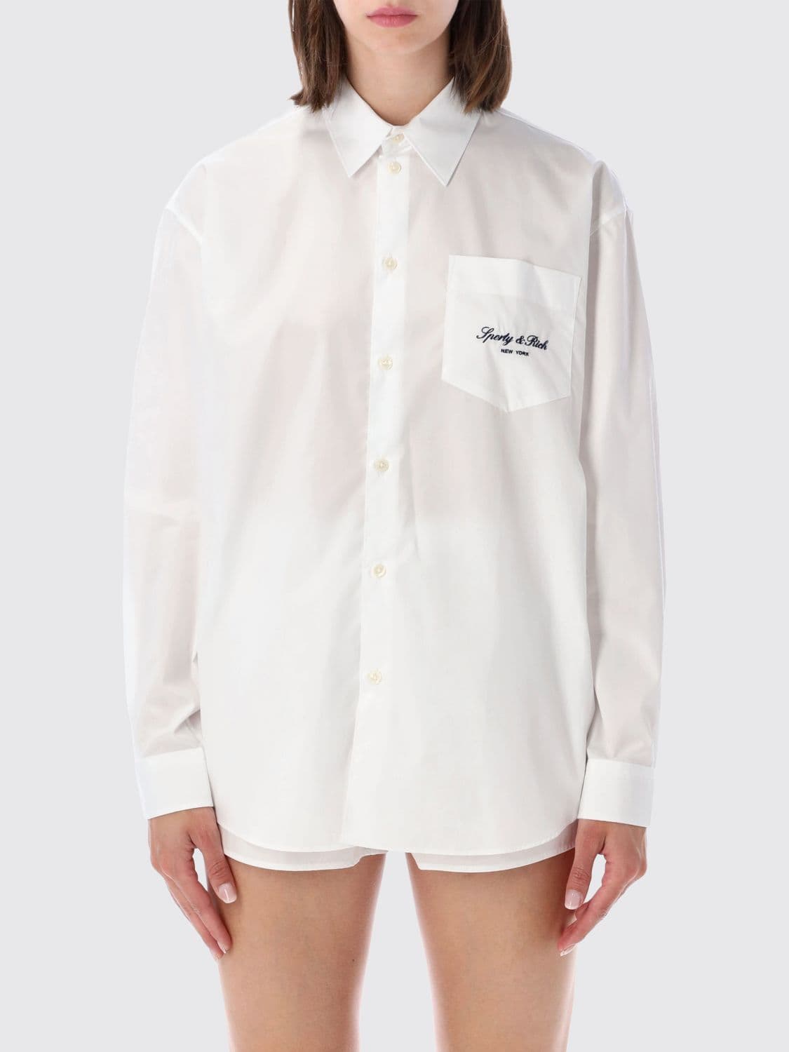 Sporty & Rich Relaxed Fit Cotton Shirt with Contrast Logo · XS