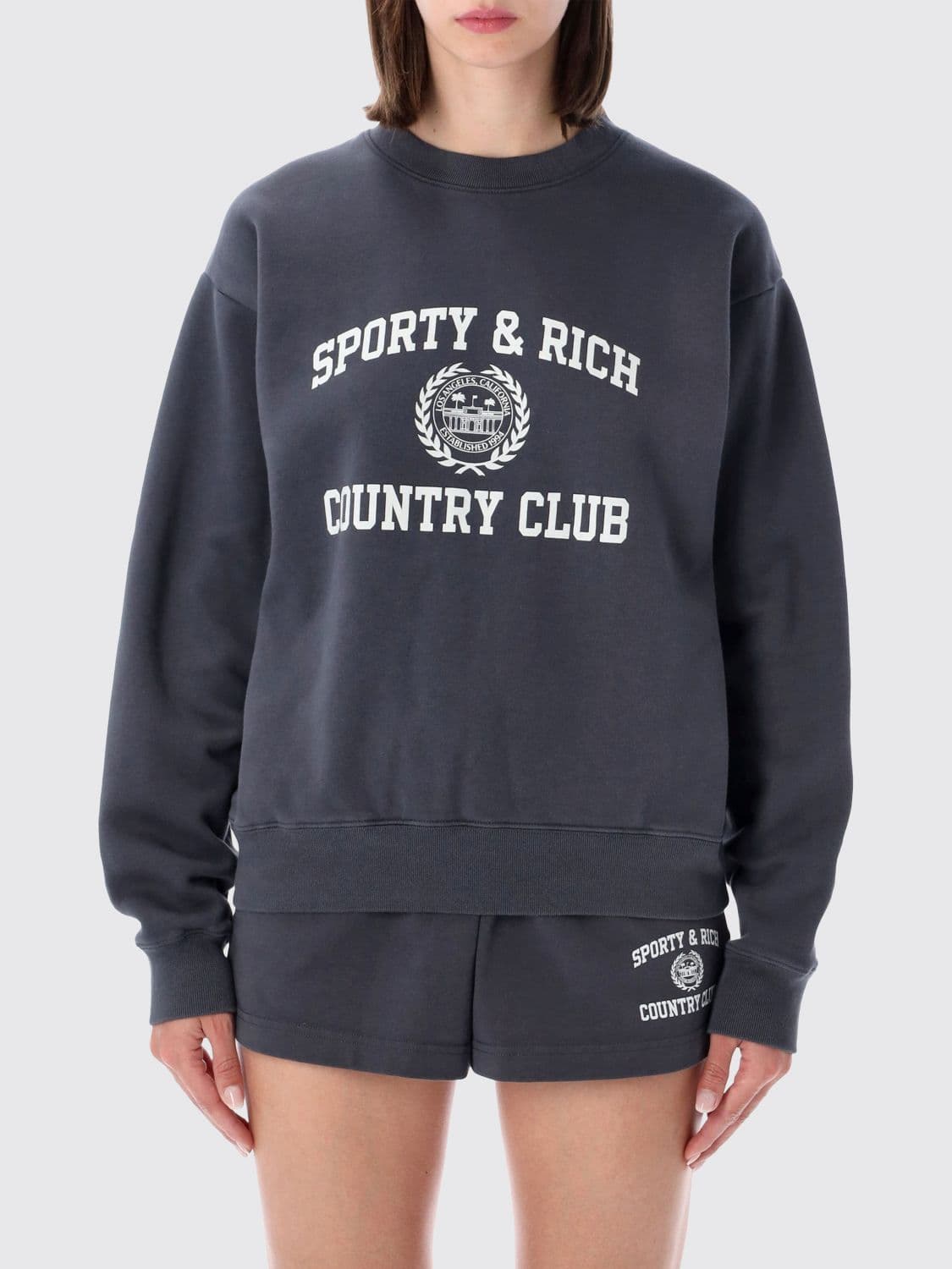 Sporty & Rich Cotton Crewneck Jumper with Contrasting Logo Print