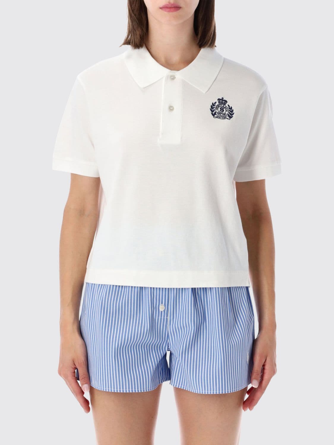 Sporty & Rich Short-Sleeved Cotton Polo Shirt with Embroidered Crest Logo