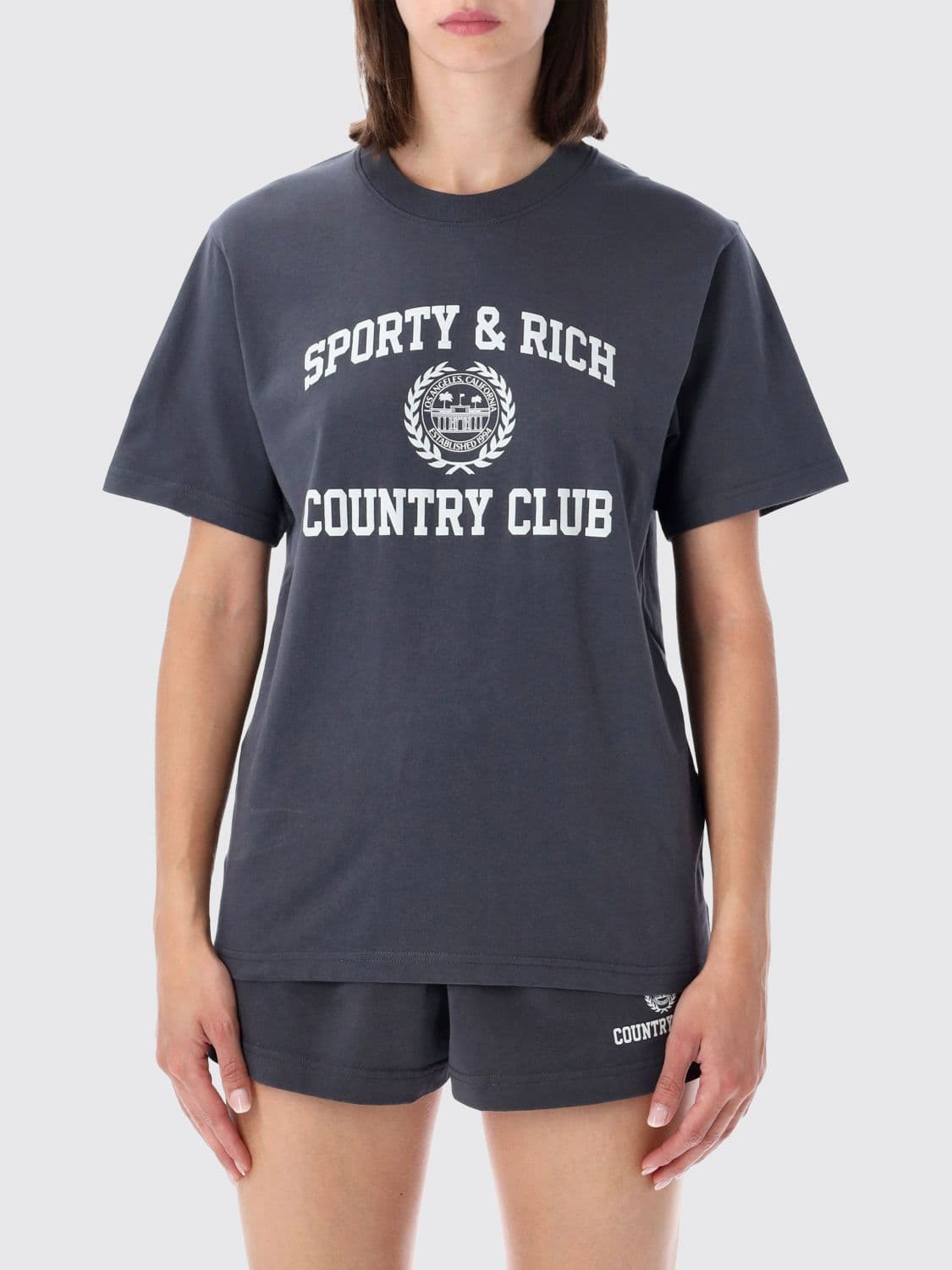 Sporty & Rich Slim Fit Cotton T-Shirt with College Slogan Print