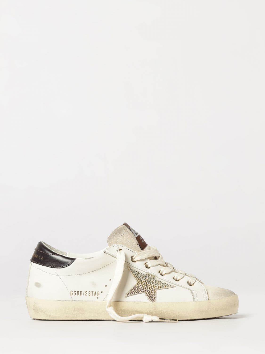 Golden Goose Super-Star Leather and Suede Sneakers with Rhinestone Logo