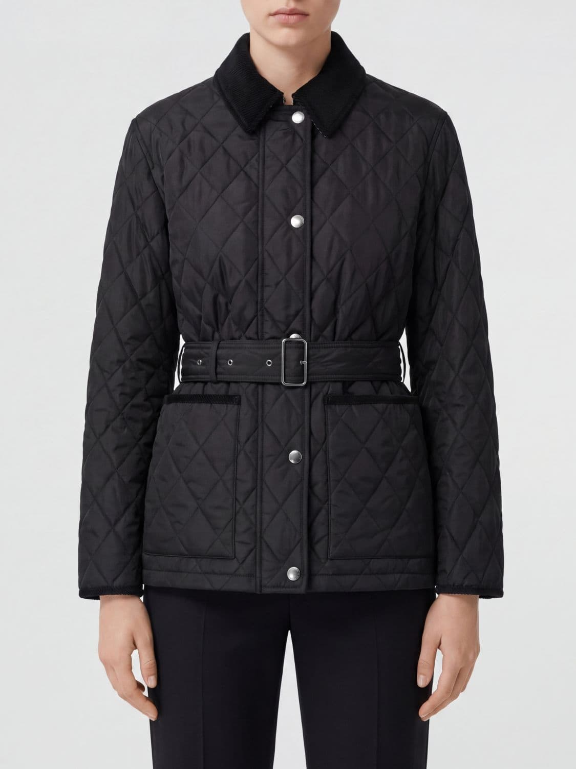 Burberry Quilted Nylon Jacket with Velvet Collar and Belt