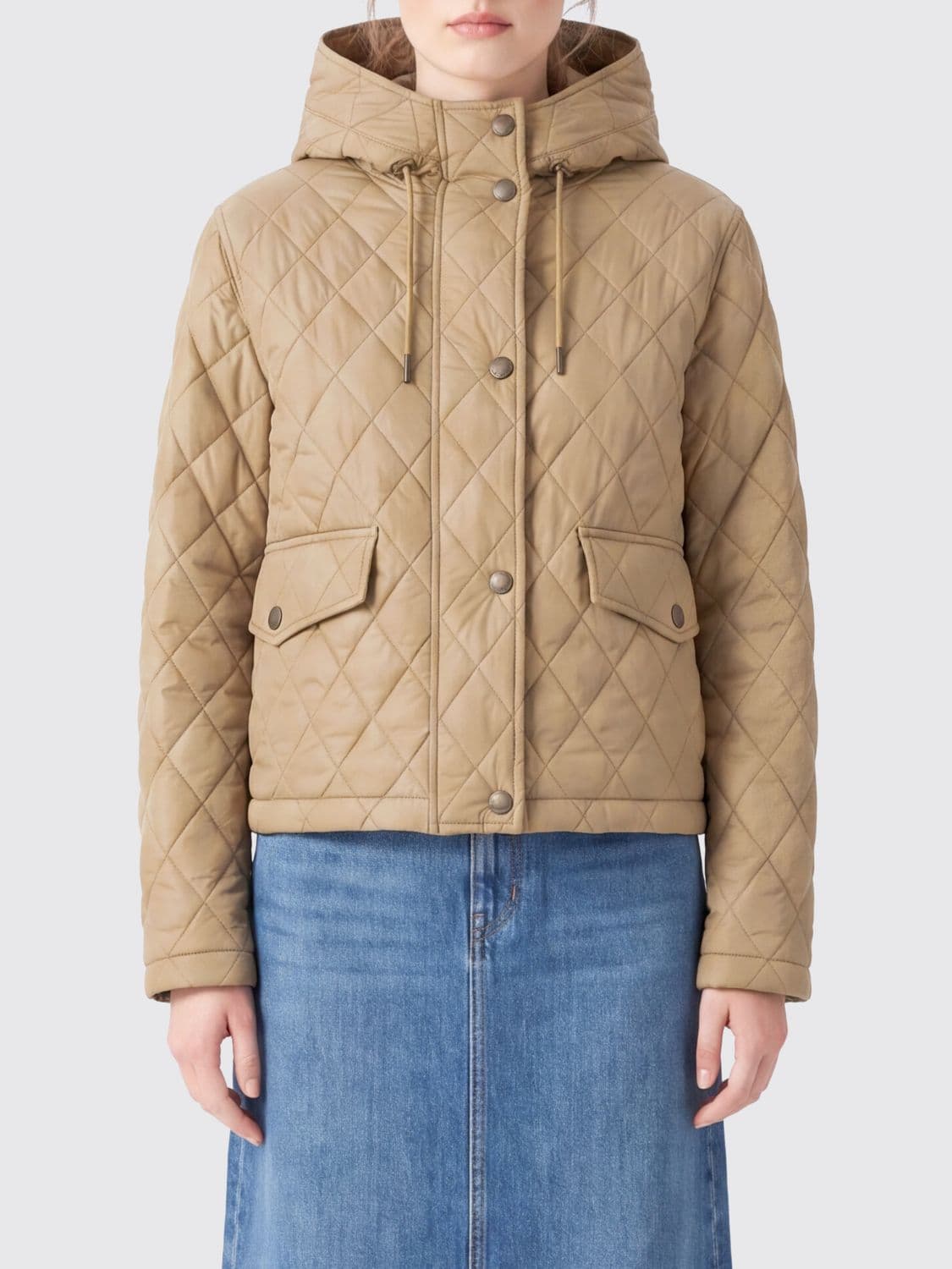 Burberry Quilted Nylon Hooded Short Puffer Jacket with Patch Pockets
